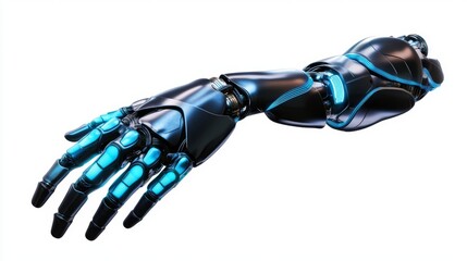 Futuristic robotic arm with blue accents showcasing advanced technology and innovative design for cybernetic applications