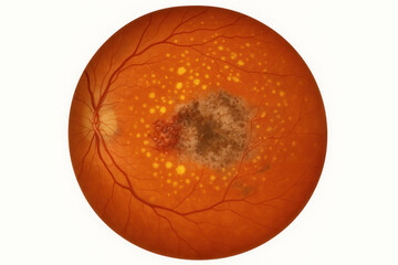 Medical Illustration of Human Retina Showing Macular Degeneration with Drusen