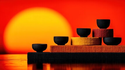 Wooden bowls sunset display