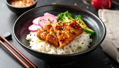 Teriyaki chicken bowl with rice and vegetables