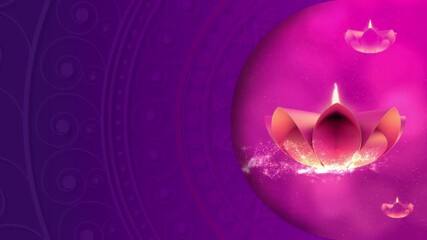 indian festival of lights Loop 4K background Diya lamp with fire lighting for Diwali, Deepavali or Dipavali,