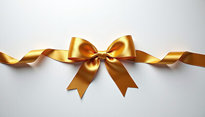 Golden satin ribbon bow on white background, elegant festive decoration for luxury gift wrapping and celebration design