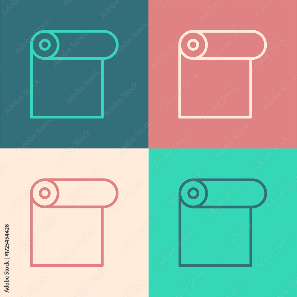 Poster Pop art line Roll of paper icon isolated on color background. Vector