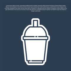 Blue line Coffee cup to go icon isolated on blue background. Vector