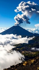 Volcanic eruption above clouds