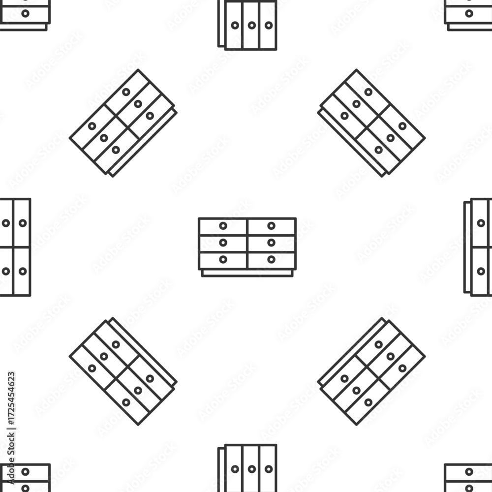 Poster grey line chest of drawers icon isolated seamless pattern on white background. vector