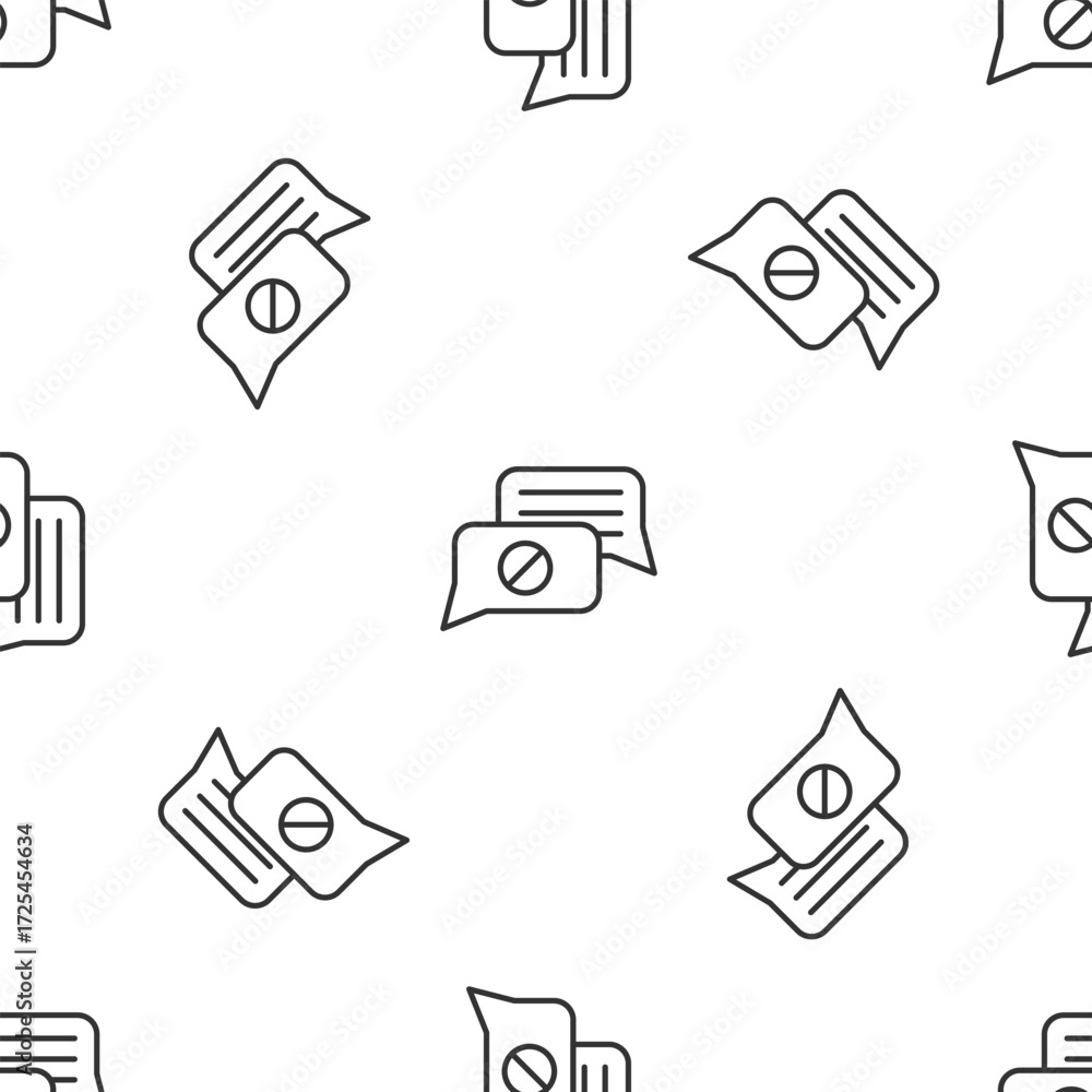 Poster grey line speech bubble chat icon isolated seamless pattern on white background. message icon. commu