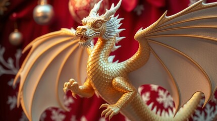 Majestic golden dragon with shimmering scales in surreal infrared festive scene&rdquo;Fantastic Frontiers Digital Artwork series ar 16:9

