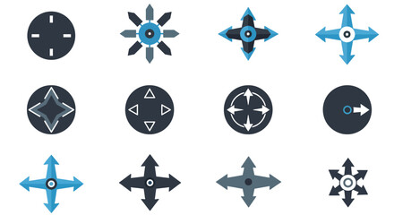 Collection of colorful directional arrows and star shaped icons displayed