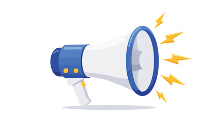 Blue and White Megaphone Emitting Yellow Lightning Bolts.