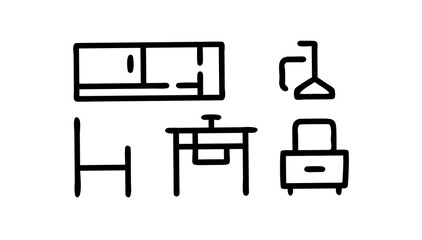 Set of Home and Living Icons – Kitchen, Dining, Study & Living Room