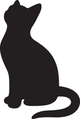 Silhouette vector of black cat sitting and looking up, elegant mysterious feline design.
