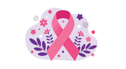 Pink Ribbon Symbol of Breast Cancer Awareness with Floral Accents.