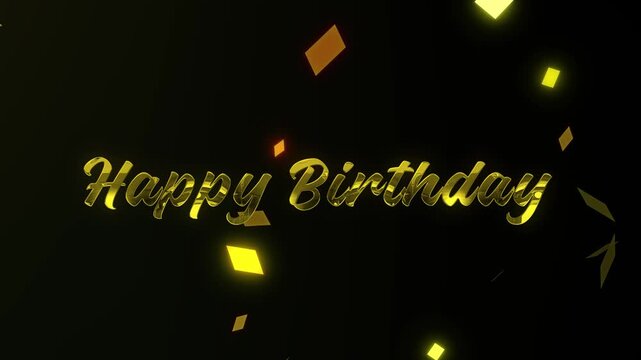 Happy Birthday Text Animation with Gold Particles on Black Background. Animated Golden Text Effect for Birthday Celebrations. 4K Animation with Transparent Background