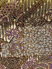 Beautiful traditional Indonesian batik fabric with abstract, floral and leaf motifs from Cirebon, Indonesia. For textiles, cotton fabrics, covers, wallpaper, printing, cards, scrapbooking