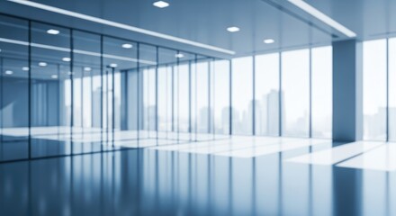 Fototapeta premium Modern Empty Corporate Office Interior with Panoramic City Views and Copyspace