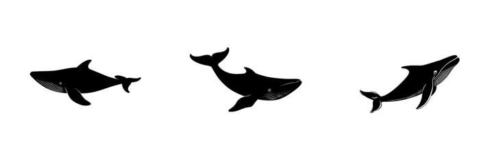 Fototapeta premium The Whale Silhouette features a simplified outline of a whale, emphasizing its refined contours and characteristic tail fin, perfectly suited for instilling a sense of calmness and fascination