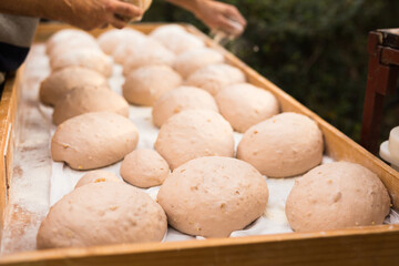 bread preparation. loaves of dough before baking