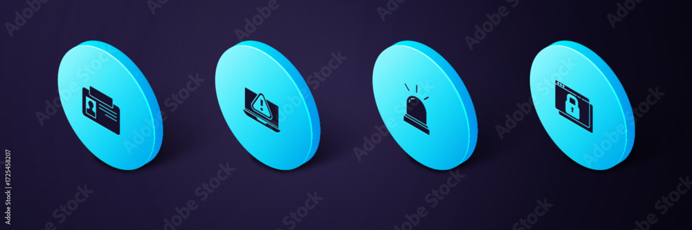 Poster set isometric secure your site with https, ssl, motion sensor, laptop exclamation mark and identific