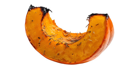 Roasted pumpkin slice isolated on white background, a delicious and healthy autumn vegetable, perfect for thanksgiving and fall recipes