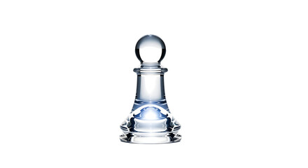 Elegant glass chess pawn isolated on white background, showcasing its intricate design and craftsmanship in a minimalist composition