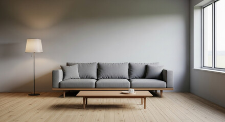 Minimalist family room with low profile furniture