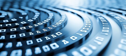 Futuristic Abstract Technology Background with Binary Code Swirls and Data Stream Circular Forms