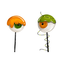 Eye ball candy lollipop. Hand drawn watercolor halloween illustration on isolated background