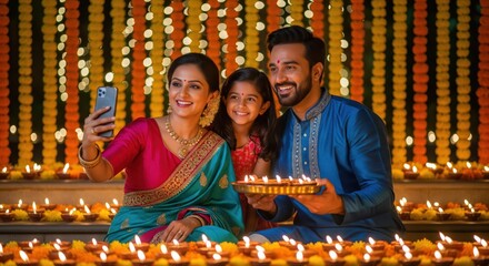 happy indian family celebrating diwali festival together at home