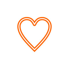 Orange outline of a heart shape, double-lined, centered on a white background.