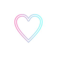 A simple, outlined heart shape with a gradient from pink to blue on a white background.