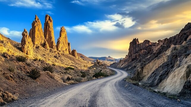 In Algeria's Sahara, the Hoggar mountains have basalt rock formations. A dirt road winds through this landscape on the way to Assekrem.
