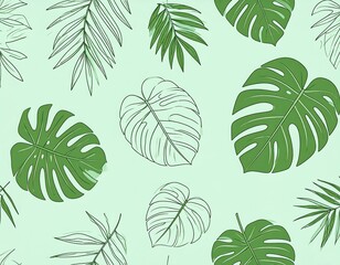 Obraz premium Tropical leaf pattern on mint background