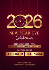 Happy new year 2026 party card design. Creative vector for banner, flyer, poster.