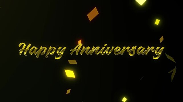 Happy Anniversary Text Animation with Gold Particles on Black Background. Animated Golden Text Effect for Anniversary Celebrations. 4K Animation with Transparent Background.