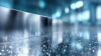 Silver Metal Brushed Surface Texture with Teal Highlights Abstract Background