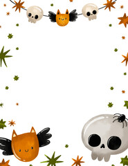 Halloween greeting card for kids party. Hand drawn invitation for october horror party