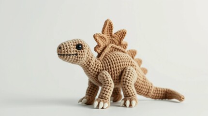 Adorable crochet dinosaur toy in pastel yarn with high key lighting&rdquo;Fantastic Frontiers Digital Artwork series ar 16:9
