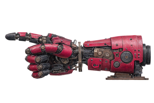 Red Robotic Arm Pointing on Transparent Background - Powered by Adobe