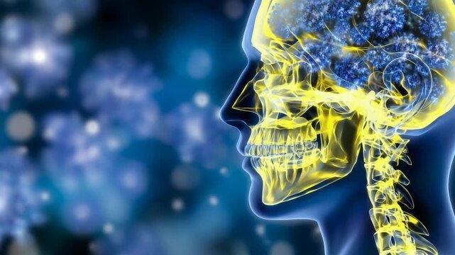 A transparent side profile of a head reveals glowing sinus cavities against a blue gradient, illustrating sinusitis pain with clinical precision.