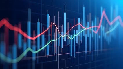 Dynamic financial market analysis with upward trending stock charts and bar graphs