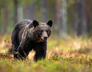 Fototapeta premium Brown Bear Walking in Autumn Forest