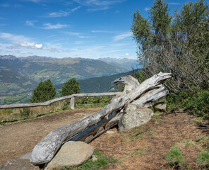 Hiking trail at Alpe di Siusi in Italian Dolomites, South Tyrol.