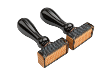 Two Vintage Wooden Stamps With Black Handles