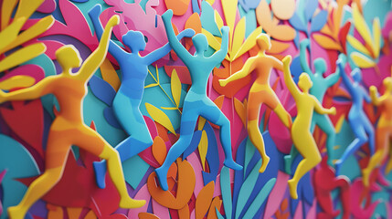A vivid 3D reinterpretation of Matisse&rsquo;s &ldquo;The Dance&rdquo; showcasing vibrant colors and dynamic motion, ideal for art searches and creative visual inspiration.
