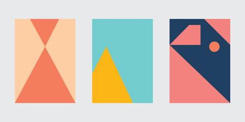 Abstract poster background vector set. Minimalist style cover template with vibrant perspective 3d geometric shape for social media, cover, banner, flyer. vector illustration