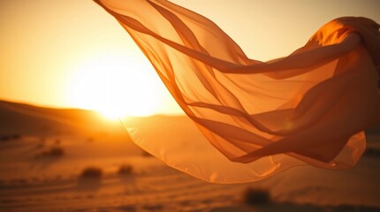 &ldquo;Flowing fabric drifting in desert sunset with dramatic lighting and warm tones&rdquo;Fantastic Frontiers Digital Artwork series ar 16:9
