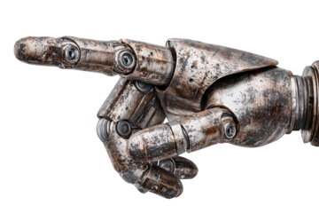 Rusted Robotic Hand Pointing on Transparent Background