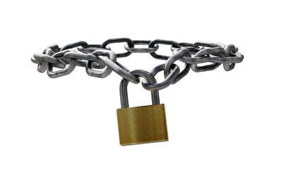 3d render padlock and chain on alpha background