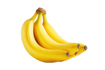 Three Ripe Yellow Bananas with Water Droplets on a Transparent Background